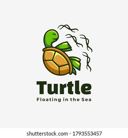 Vector Logo Illustration Turtle Simple Mascot Style.