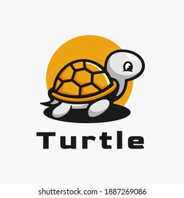 Vector Logo Illustration Turtle Simple Mascot Style.