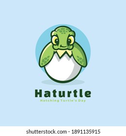 Vector Logo Illustration Turtle Simple Mascot Style.