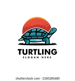 Vector Logo Illustration Turtle Simple Mascot Style.