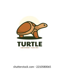 Vector Logo Illustration Turtle Simple Mascot Style.