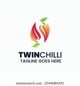 Vector Logo Illustration Twin Chilli Gradient Colorful Style