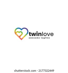 Logo Vector Ilustración Estilo de arte de línea de gradiente de amor gemelo.