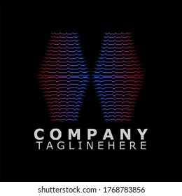 Vector logo illustration of two skyscrapers forming the initials "H" dark background with a gradient color as if it appeared at night.