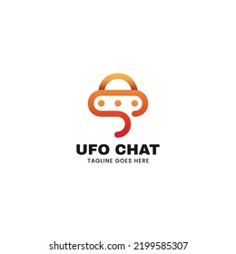 Vector Logo Illustration UFO Chat Gradient Line Art Style.