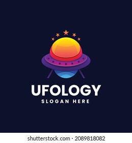 Vector Logo Illustration UFO Gradient Colorful Style.