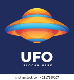 Vector Logo Illustration UFO Gradient Colorful Style.