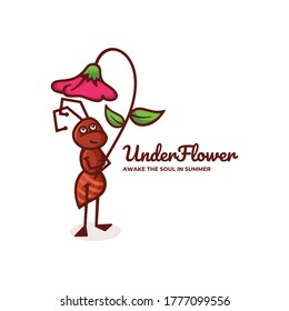 Vector Logo Illustration Under Flower Simple Mascot Style.