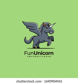 Vector Logo Illustration Unicorn Cute Cartoon.