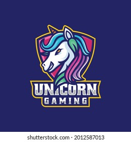 Vector Logo Illustration Unicorn E Sport and Sport Style.