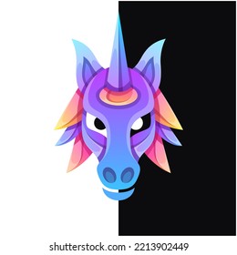 Ilustración del logotipo del vector estilo de color gradiente unicornio