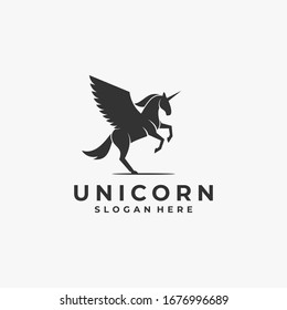 Vector Logo Illustration Unicorn Jump Silhouette Style.