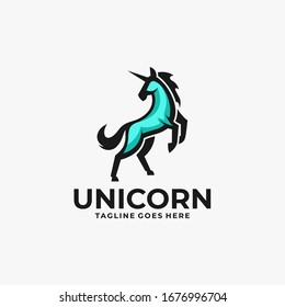 Vector Logo Illustration Unicorn Jump Cartoon Style.