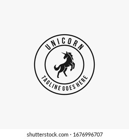 Vector Logo Illustration Unicorn Jump Vintage Badge Style.