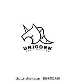 Vector Logo Illustration Unicorn Line Art Style.