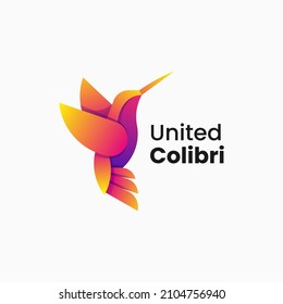 Ilustración del logotipo vectorial Estilo colorido del gradiente de Colibri unido.