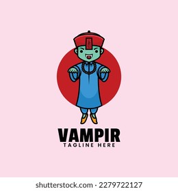 Vector Logo Illustration Vampire Cartoon Style.