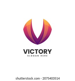 Vector Logo Illustration Victory Gradient Colorful Style.