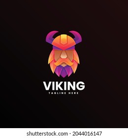 Vector Logo Illustration Viking Gradient Colorful Style.