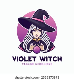 Ilustração de logotipo de vetor Violeta bruxa mascote estilo de desenhos animados