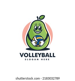 Vector Logo Illustration Volleyball Simple Mascot Style.