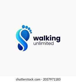 Vector Logo Illustration Walking Gradient Colorful Style.