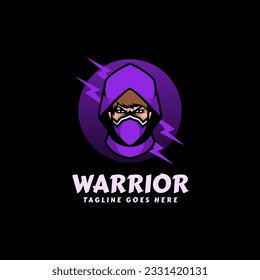 Logo Vector Ilustración Guerrero Estilo Mascota Simple.
