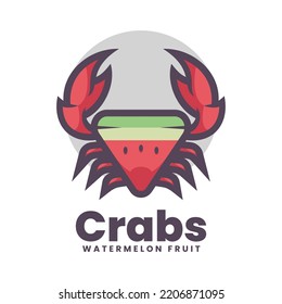 Vector Logo Illustration Watermelon Crab Mascot Cartoon Style