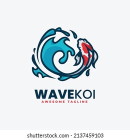 Vector Logo Illustration Wave Koi Simple Mascot Style.