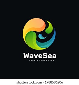 Vector Logo Illustration Wave Sea Gradient Colorful Style.