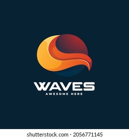 Vector Logo Illustration Waves Gradient Colorful Style.