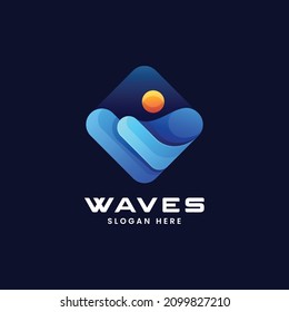 Vector Logo Illustration Waves Gradient Colorful Style.