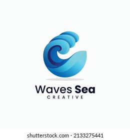Vector Logo Illustration Waves Gradient Colorful Style.