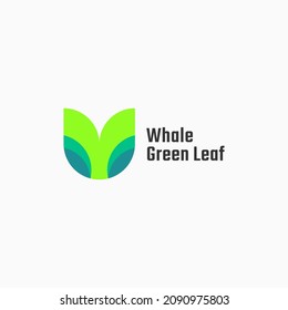 Vector Logo Illustration Whale Green Simple Mascot Style.