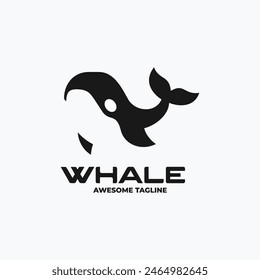 Vector Logo Illustration Whale Silhouette Style.