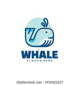 Vector Logo Illustration Whale Simple Mascot Style.