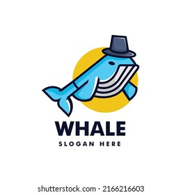 Vector Logo Illustration Whale Simple Mascot Style.