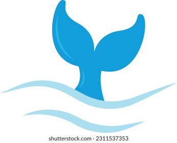 Vector logo illustration of a whale tail entering the water. Marine creature and biodiversity.