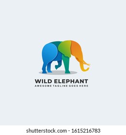 Vector Logo Illustration Wild Elephant Gradient Colorful