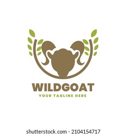 Vector Logo Illustration Wild Goat Silhouette Style.