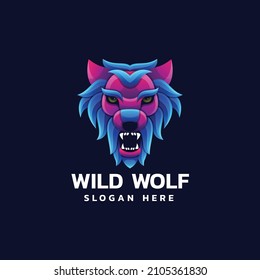 Vector Logo Illustration Wild Wolf Gradient Colorful Style 