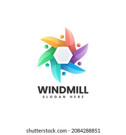 Vector Logo Illustration Windmill Gradient Colorful Style.