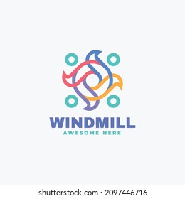 Vector Logo Illustration Windmill Line Art Style.