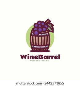 Vector Logo Illustration Wine Barrel Simple Mascot Style.