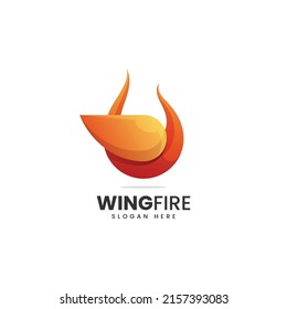 Vector Logo Illustration Wing Fire Gradient Colorful Style.