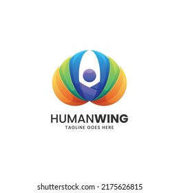 Vector Logo Illustration Wing Human Gradient Colorful Style.