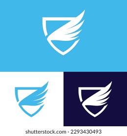 Vector logo illustration of wing in shield sign perfect for airplane company logo or aviation industry