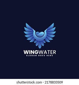 Vector Logo Illustration Wing Water Gradient Colorful Style.