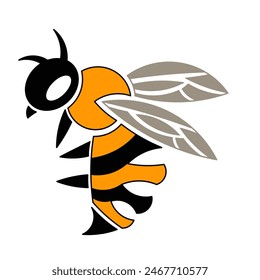 vector logo illustration of a winged honey bee icon in black, orange and gray on a white background