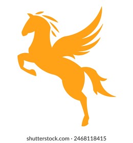 vector logo illustration of a winged horse colored orange and yellow on a white background